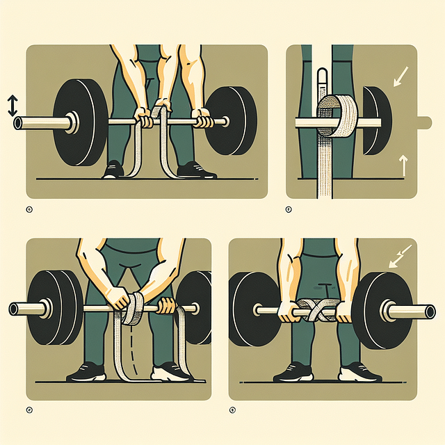 threading weight lifting strap around barbell