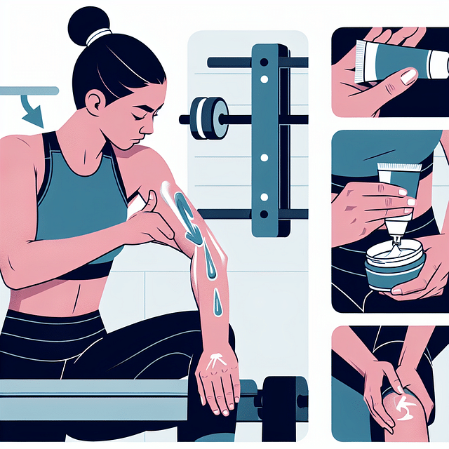 female athlete applying cooling gel on elbow