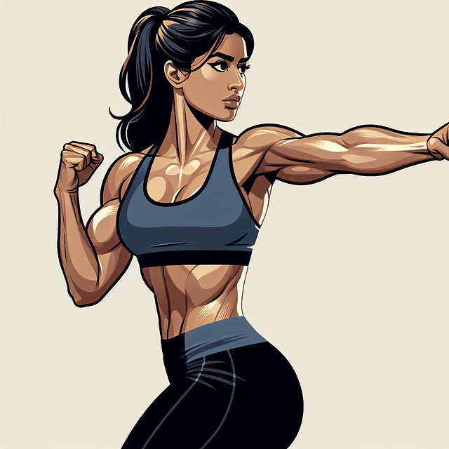 female bodybuilder performing tricep stretch