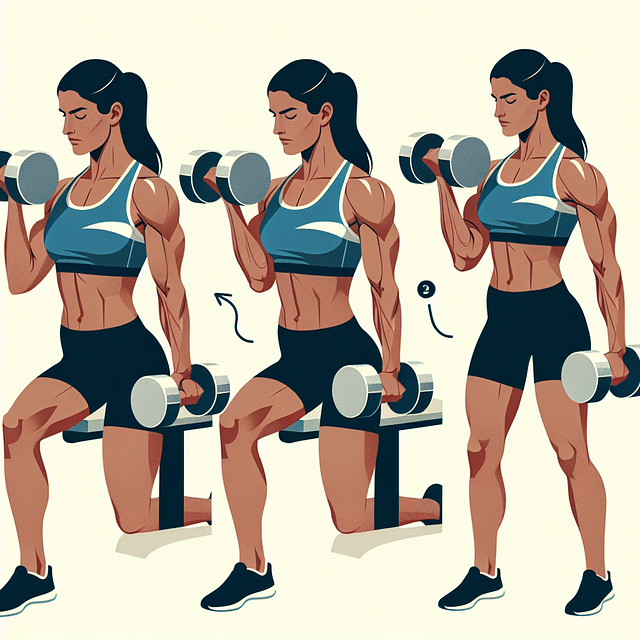 female athlete doing bicep curls with dumbbells