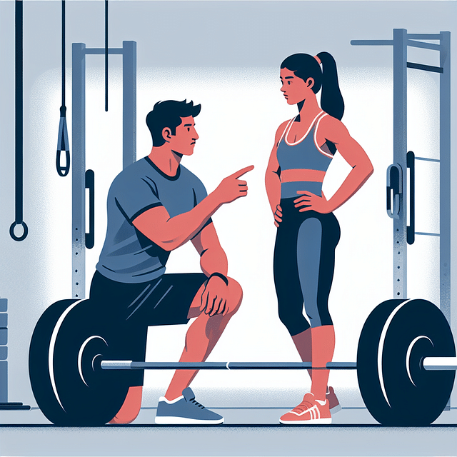 weightlifting coach correcting female athlete's form