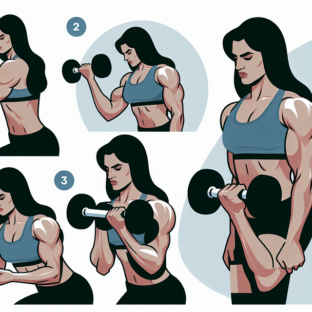 female weightlifter doing forearm curls with dumbbell
