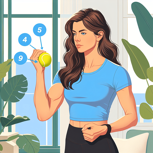 woman squeezing tennis ball for grip strength