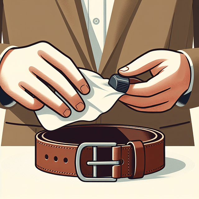 applying leather cleaner to a belt with a cloth
