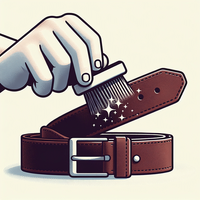 brushing dust off a leather belt