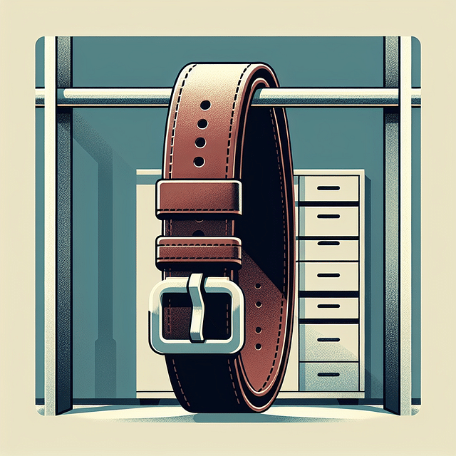 hanging leather weightlifting belt in storage