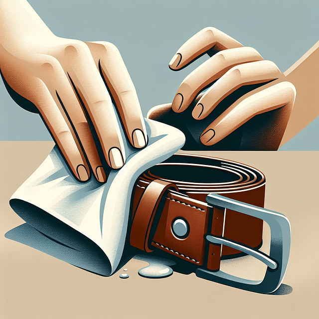 wiping leather belt with a damp cloth