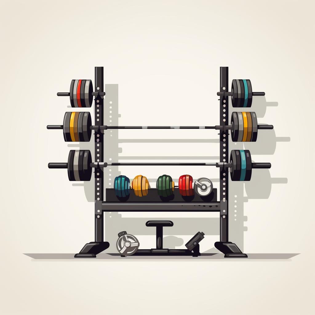 Weights and barbells neatly arranged on a weight rack