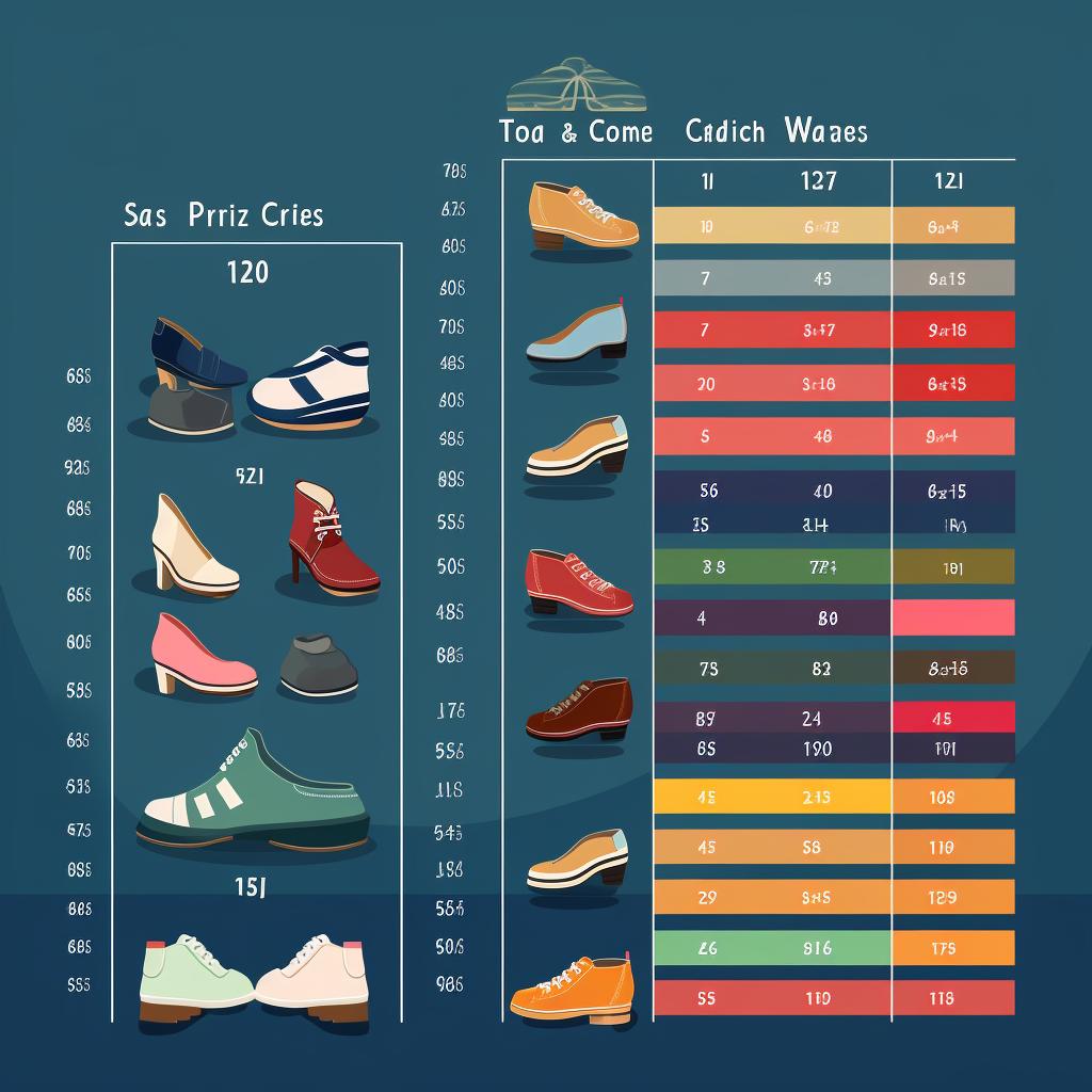 Shoe size chart with foot measurements